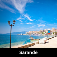 View of Sarandë, Albania, a popular seaside city.