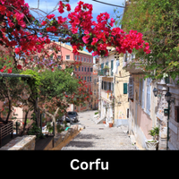 View of Corfu, Greece, known for lush landscapes and strong international community.