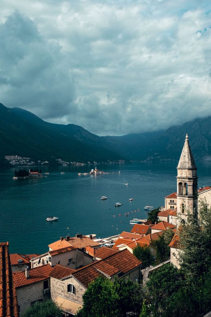 Captivating view of Kotor Bay and the Church of St. Nicholas in Perast, Montenegro.