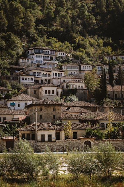 Stunning view of Ottoman-style houses in Berat, a UNESCO World Heritage site in Albania.